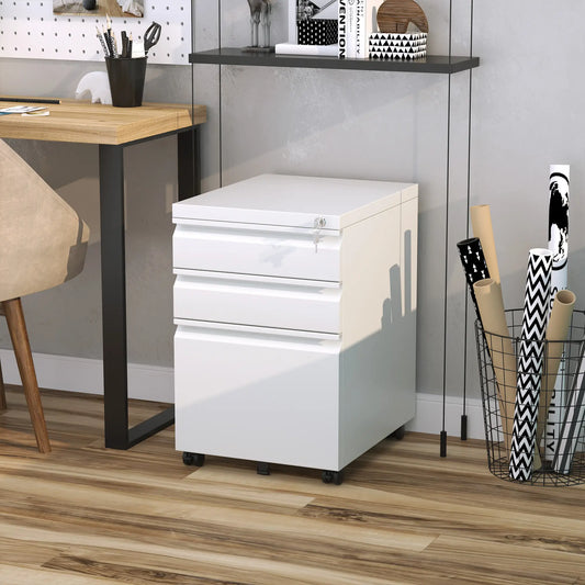 3 Drawer Lockable Filing Cabinet on Wheels, Legal Letter A4 Files, White Office Cabinets & Cupboards White at Gallery Canada