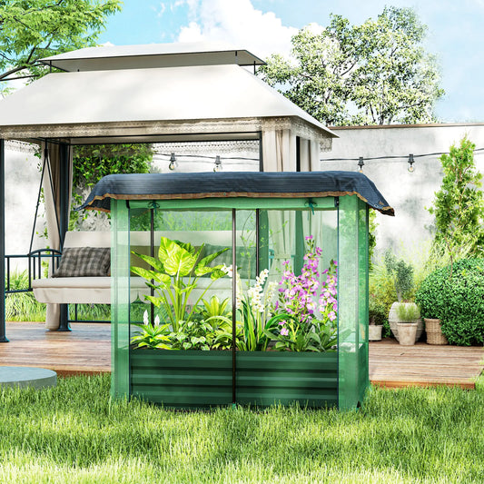 Galvanized Steel Planter Box, Raised Garden Bed, Flowers, Vegs, Herbs Raised Garden Beds Green planter, Green net, Black shade cloth at Gallery Canada