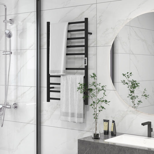 Wall Mounted Heated Towel Rack, 10-Bar Electric Warmer, Adjustable Temperature Bath Accessories Black at Gallery Canada