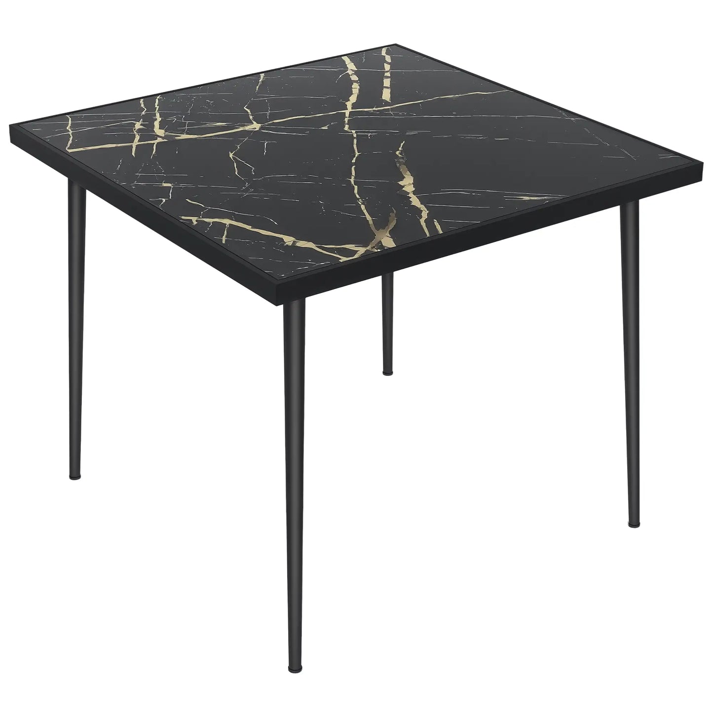 Square Patio Dining Table for 4, Marble Effect Glass Top, Steel Frame, Black Patio Dinning Tables at Gallery Canada