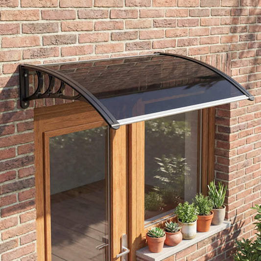 Window Awning Door Canopy, 29.9" x 39.4", Transparent Polycarbonate Cover Door Awnings Transparent, Black at Gallery Canada