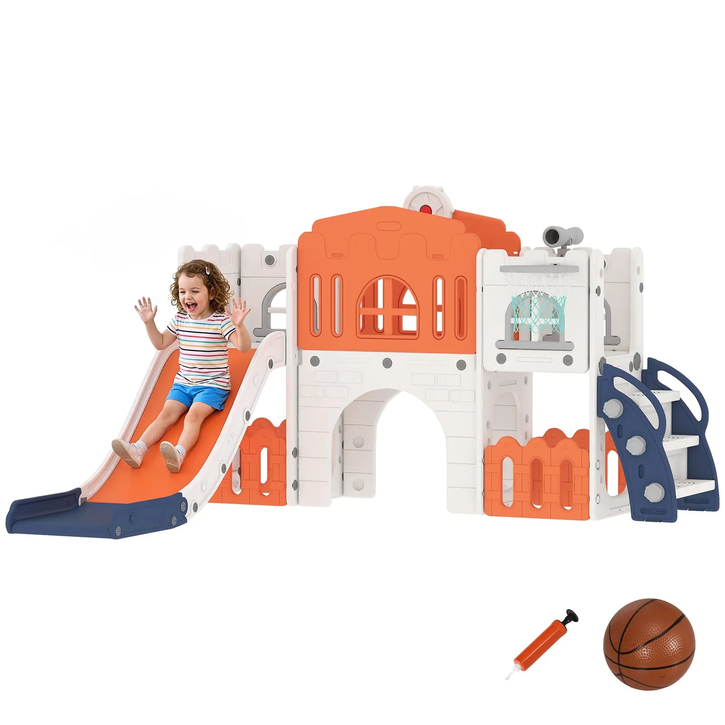 7 In 1 Toddler Slide, Basketball Hoop, Climber, Orange Gym Sets & Swings at Gallery Canada