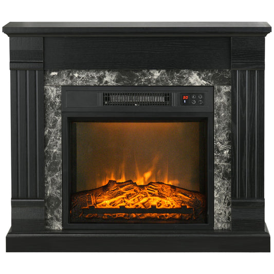 Electric Fireplace Mantel Wood Surround, Freestanding Fireplace Heater with Realistic Flame, Adjustable Temperature, Timer, Overheating Protection and Remote Control, Black - Gallery Canada