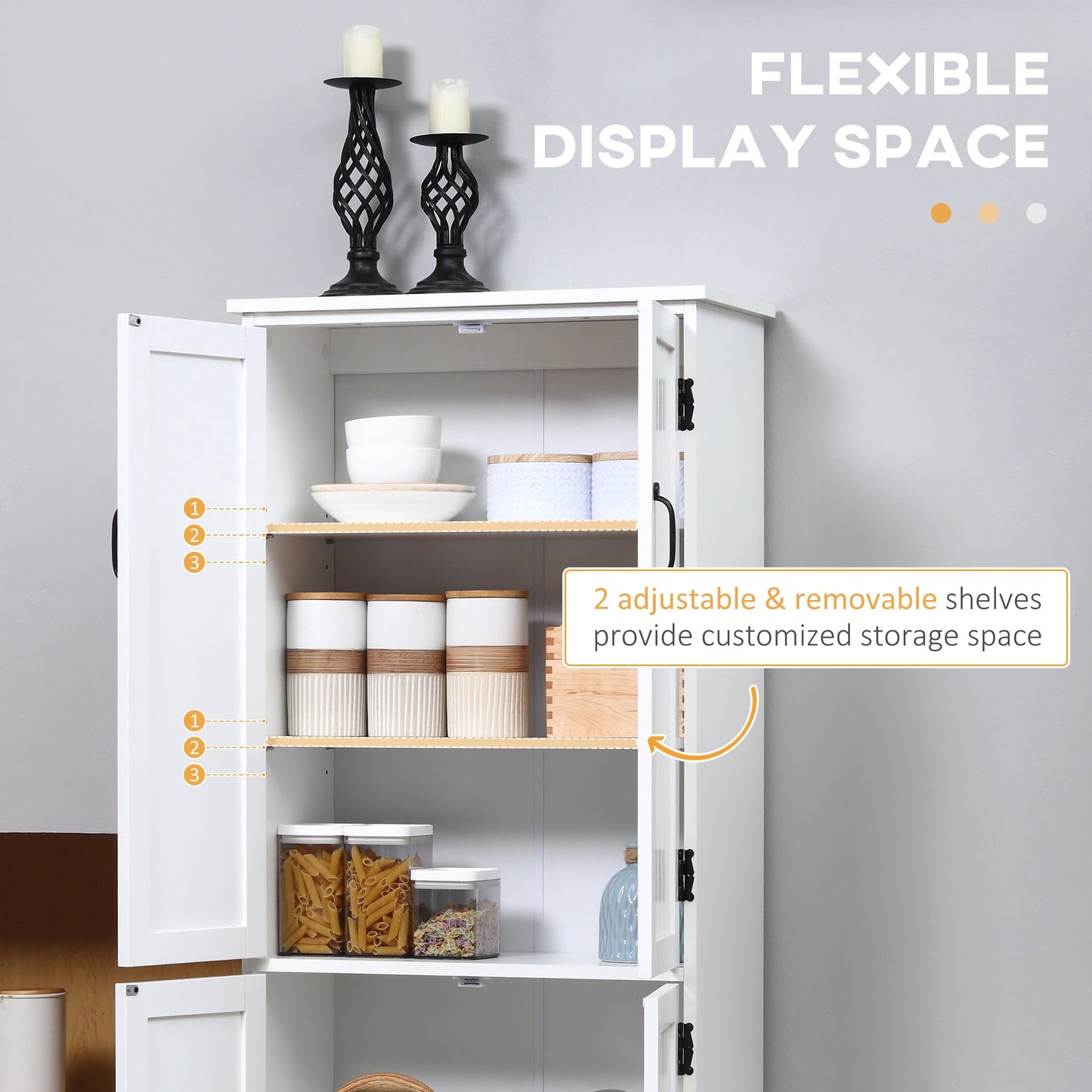 4-Door Storage Cabinet Multi-Storey Large Space Pantry with Adjustable Shelves White at Gallery Canada