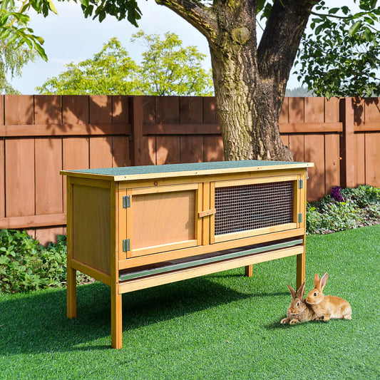 Wooden Rabbit Hutch, Indoor Outdoor Bunny Cage, Slide-Out Tray, Openable Roof
