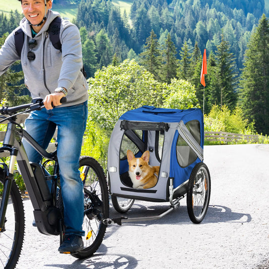 Dog Bike Trailer, Pet Cargo Carrier, 3 Entrances, Large Wheels, Mesh Screen, White Dog Bike Trailers & Strollers Blue and White at Gallery Canada