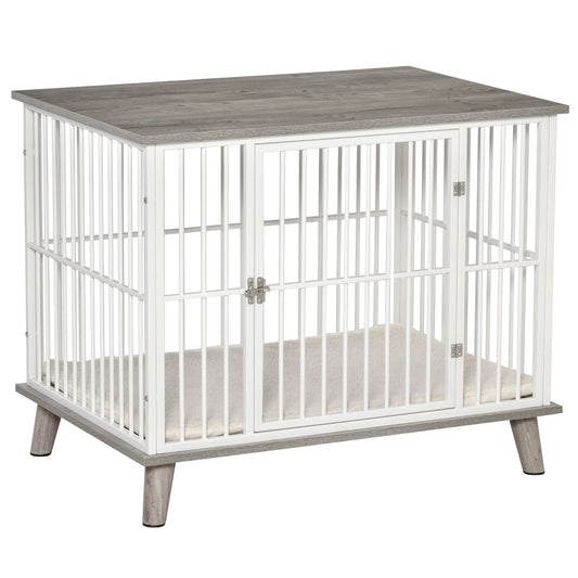 Dog Crate, Furniture Style Pet Cage Kennel, End Table, Decorative Dog House, with Soft Cushion, Wooden Top, Door, for Small &; Medium Dogs, Indoor Use, Grey - Gallery Canada