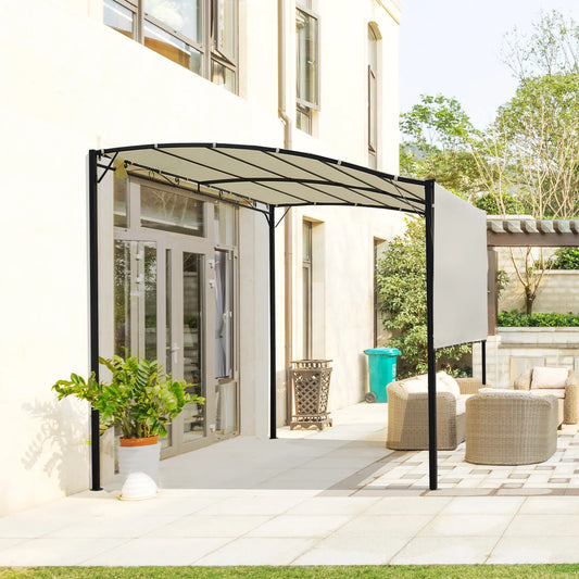 10x8ft Metal Gazebo, Extendable Awning, Outdoor Shelter, Cream White Pergolas Cream White, Black Frame at Gallery Canada