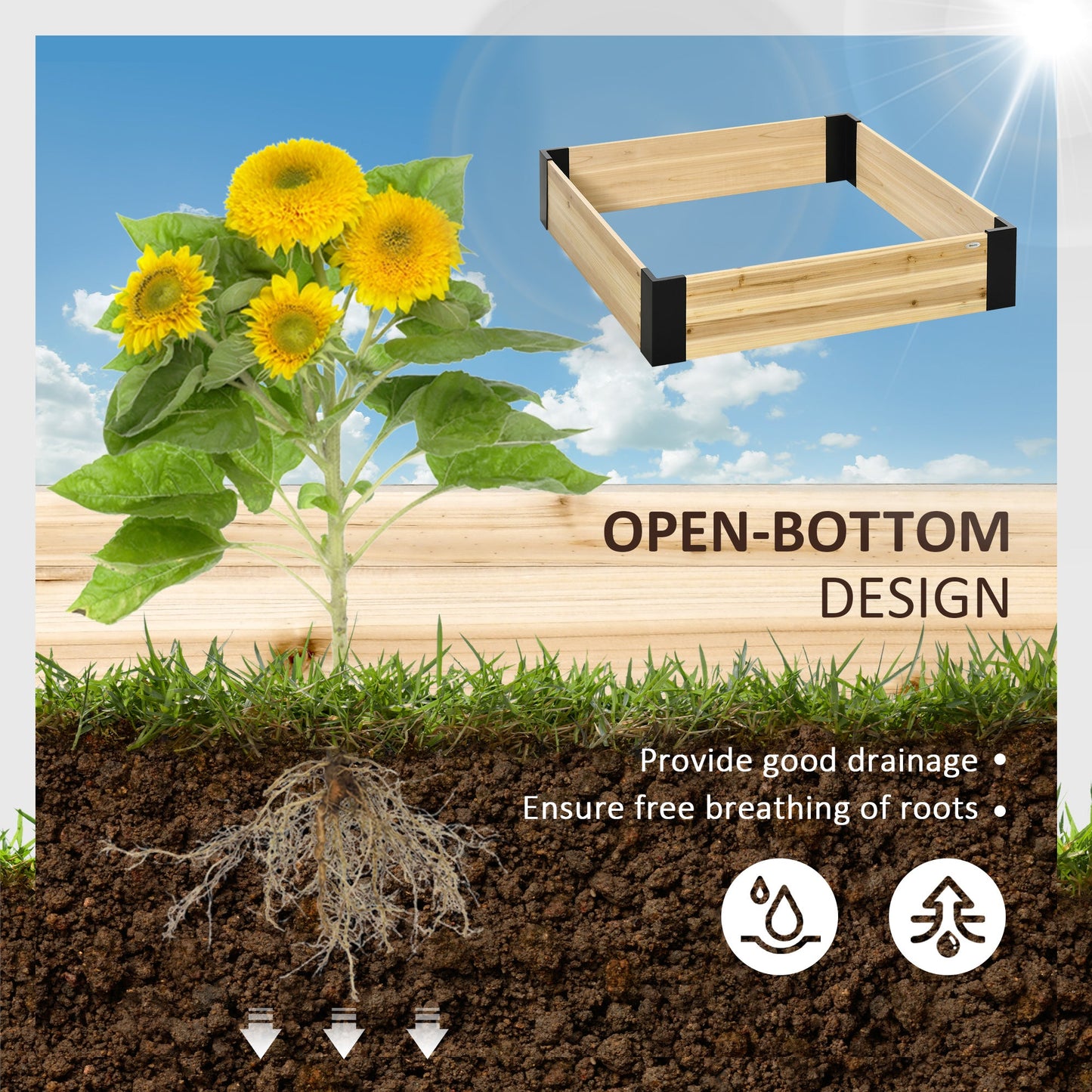 47" x 47" Raised Garden Bed with Metal Corner Bracket, Easy to Install Planter Box for Growing Vegetables, Flowers, Fruits, Herbs, and Succulents at Gallery Canada
