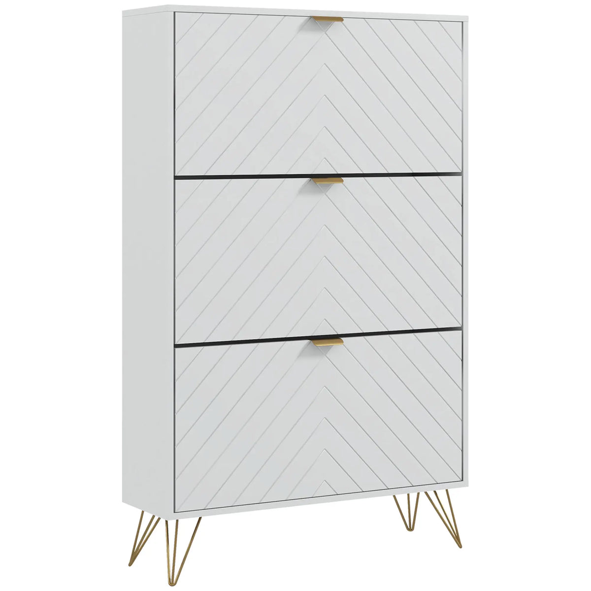 Modern Shoe Storage Cabinet, 3 Flip Drawers for 18 Pairs, Narrow, White