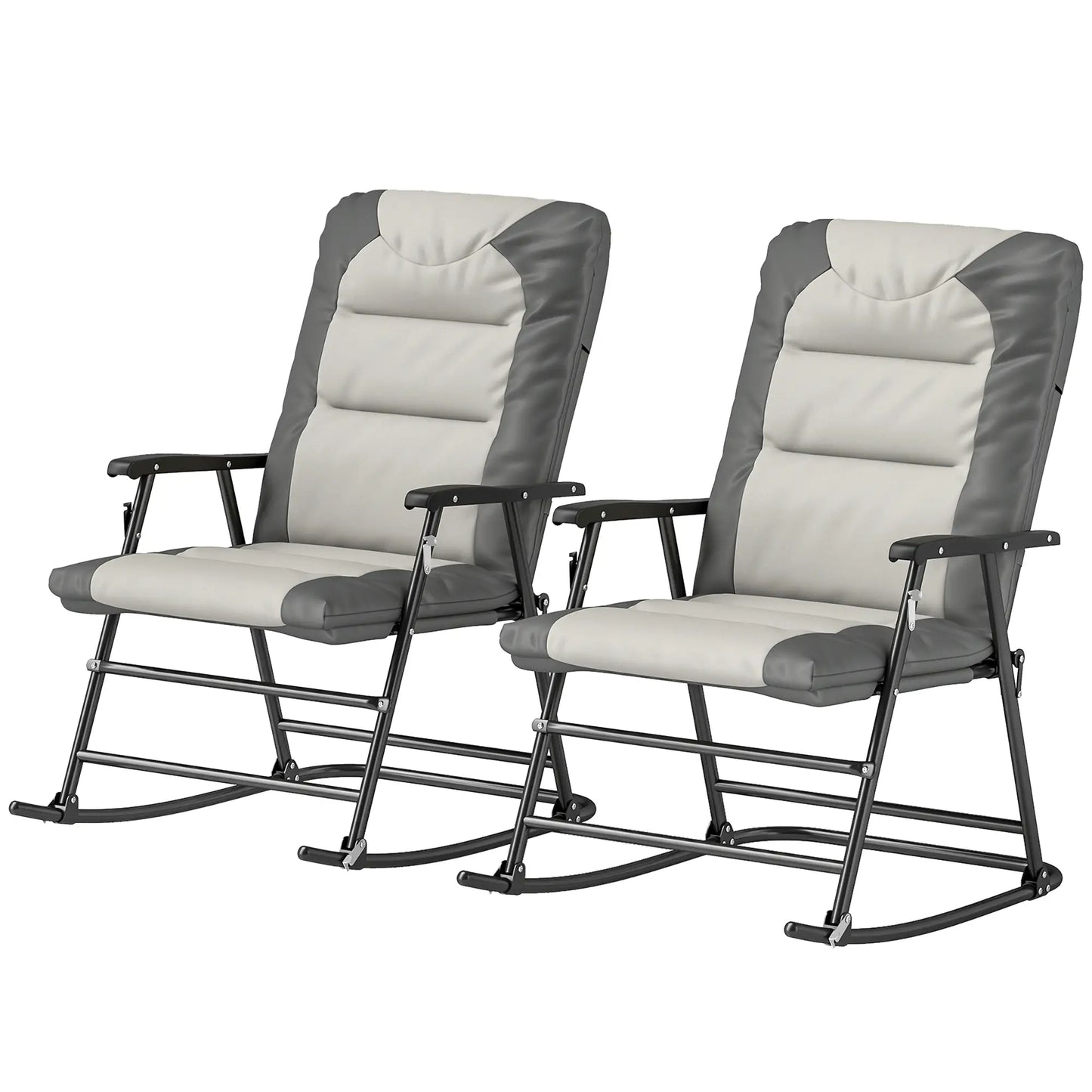 Folding Rocking Chair Set, 2 Padded Rockers with Armrest, Light Grey Outdoor Rocking Chairs at Gallery Canada