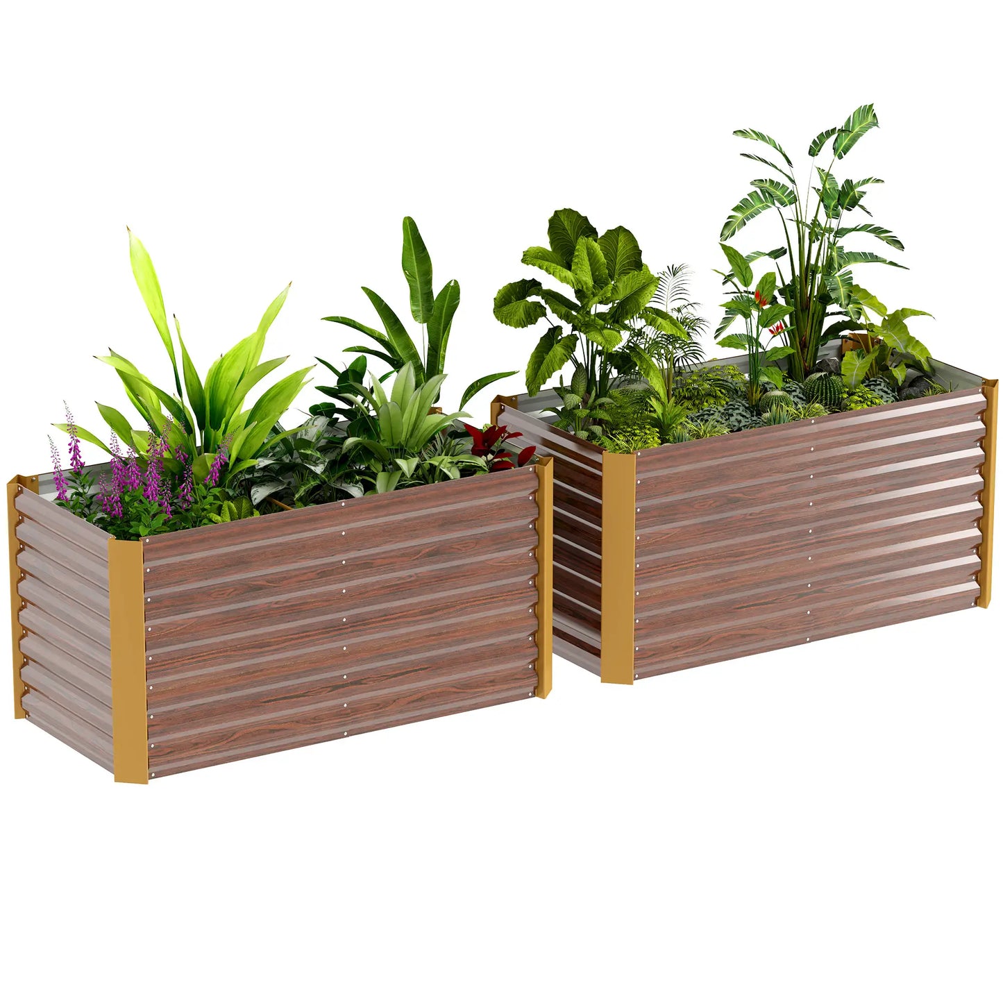 Set of 2 Galvanized Metal Planters, 4' x 2' x 2', Distressed Dark Brown, Dark Brown Raised Garden Beds at Gallery Canada