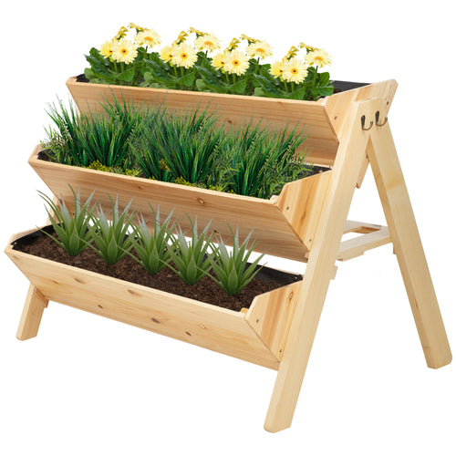 47'' 3-Tiers Raised Garden Bed Raised Planter Boxes Wooden Plant Stand with Side Hooks &; Storage Clapboard, Great for Flowers Herbs Vegetables