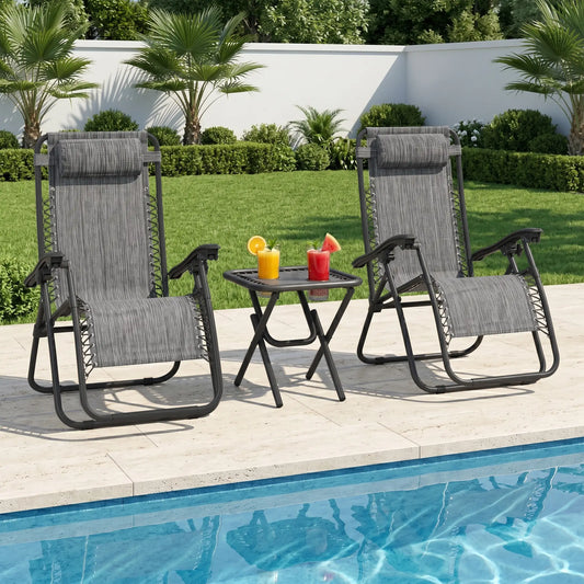 Zero Gravity Chair Set of 2, Patio Chair with Side Table, Dark Grey Lounger Chairs Dark Grey at Gallery Canada