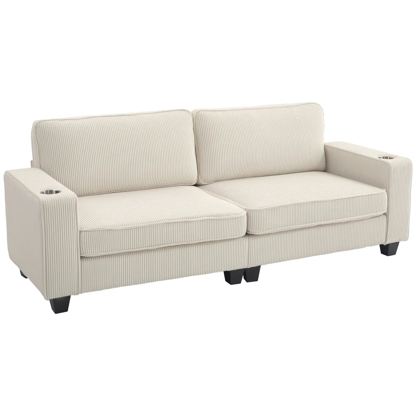 Three Seater Sofa, Fabric Couch with Spring Cushion, Cream White 3-Seater Sofas at Gallery Canada