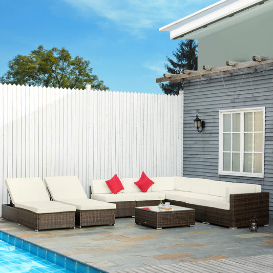 9-Piece Wicker Patio Furniture Set, with Cushion, Cream White Patio Furniture Sets Espresso Rattan, Cream White Cushion at Gallery Canada