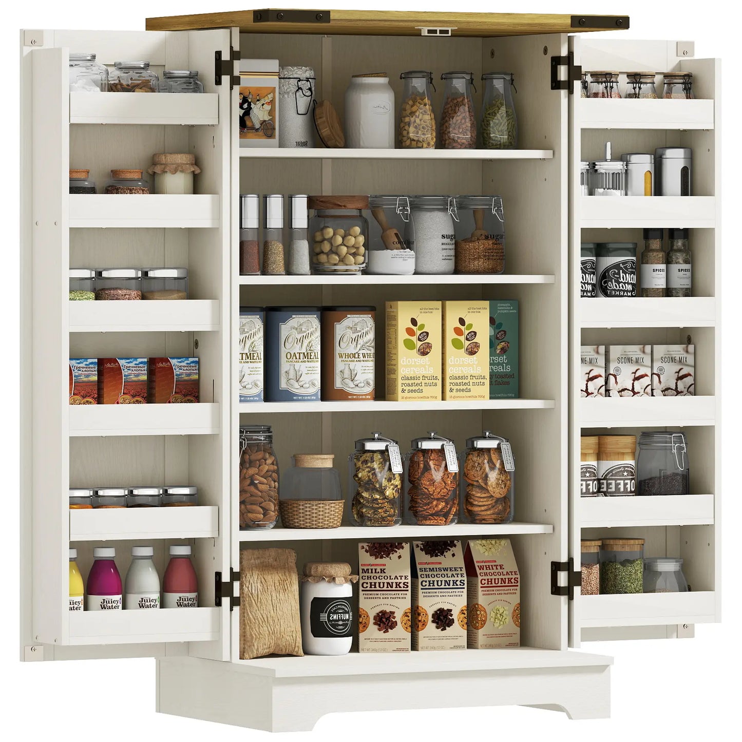 Farmhouse Kitchen Pantry Cabinet, Adjustable Shelves, White Cream Kitchen Pantry Cabinets at Gallery Canada