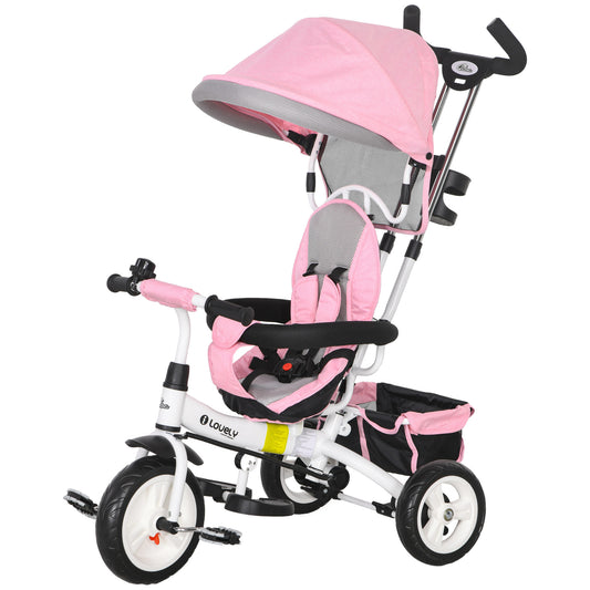 4 in 1 Toddler Tricycle Stroller with Basket, Canopy, 5-point Safety Harness, for 12-60 Months, Pink - Gallery Canada