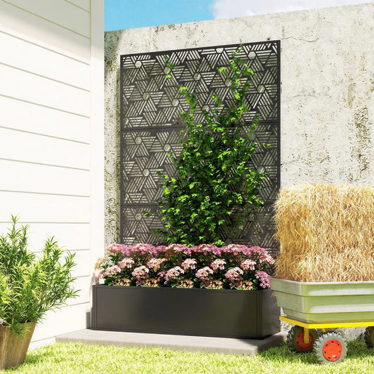 Metal Planter Box With Trellis, 70" Tall Raised Garden Bed, Hexagon Line Cut-Out Galvanized Planter Boxes Black at Gallery Canada