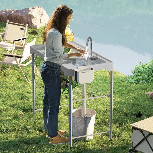 Folding Fish Cleaning Table With Sinks, Camping Sink With Faucet, Grey Picnic Tables & Camping Chairs Grey at Gallery Canada