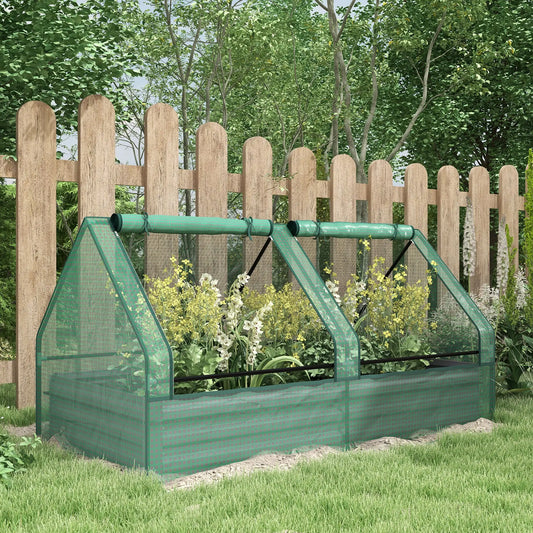 6' x 3' Metal Planter Box with Cover, Raised Garden Bed, Green and Silver Mini Greenhouses Green and Silver at Gallery Canada