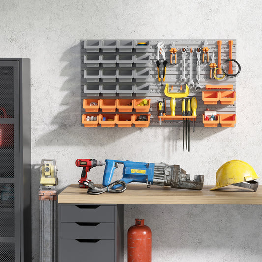 44PC Wall Mounted Storage Bins, Pegboard with Hooks, Garage Organizer, Orange Tool Organizers Orange, Grey at Gallery Canada