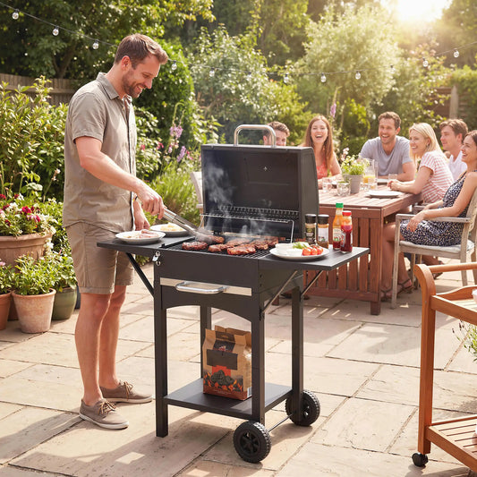 Charcoal Grill With Side Tables, Barbecue Smoker With Thermometer, 43.3"x18.3"x39.8", Black Charcoal BBQ Grils Black at Gallery Canada