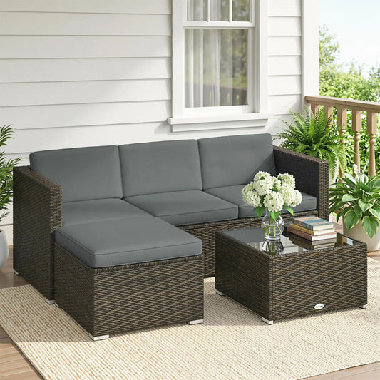 3 Piece Patio Furniture Set With Cushions, Outdoor PE Rattan Wicker, Dark Grey Patio Furniture Sets Brown, Dark Grey at Gallery Canada