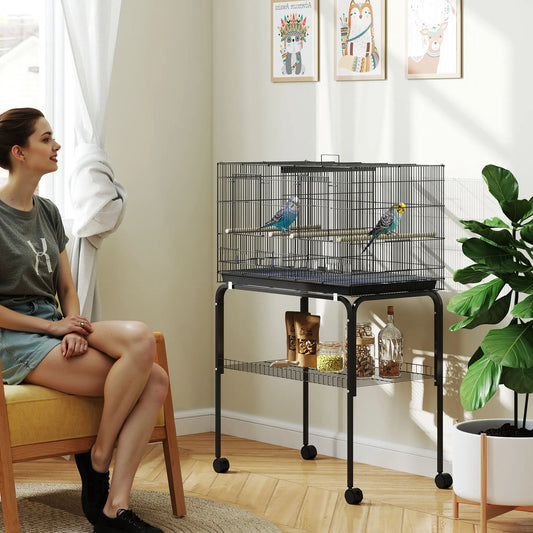 46" H Bird Cage, Large Parakeet Cage, With Divider, Black Bird Cages Black at Gallery Canada