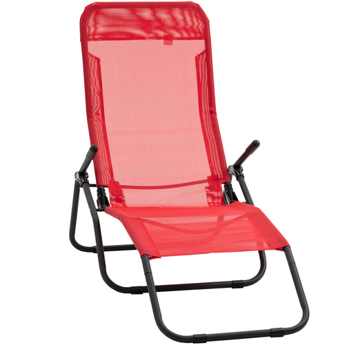 Foldable Patio Lounge Chair, Outdoor Beach Lounger with Breathable Mesh Fabric, Zero Gravity Chair with Reclining, Footrests, and Armrests, for Garden, Pool, Red