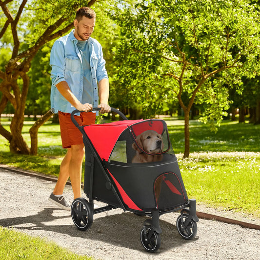 Foldable Pet Stroller, Universal Wheels, Shock Absorber, Large & Medium Dogs, Red Dog Bike Trailers & Strollers Red, Black at Gallery Canada