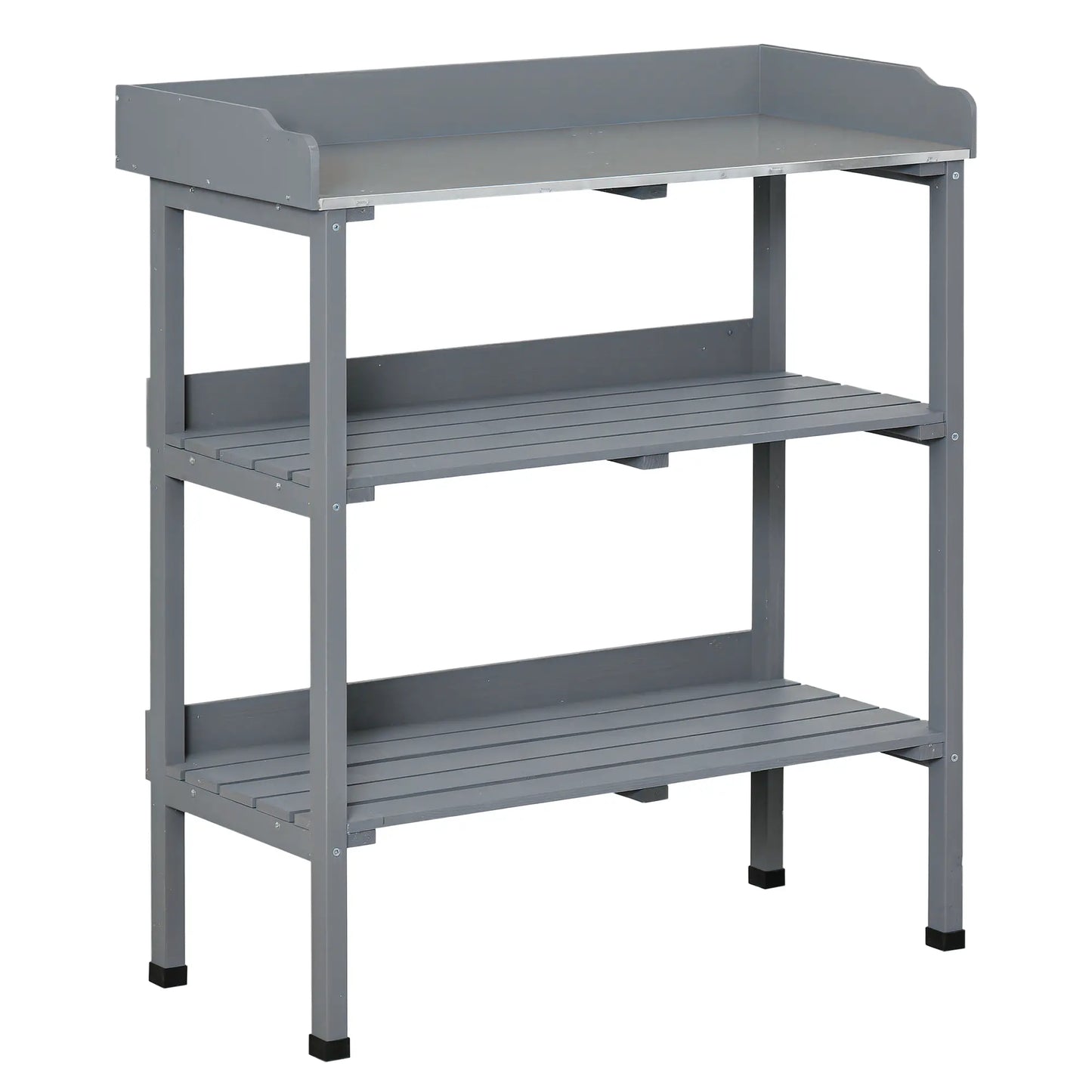 Outdoor Garden Wooden Potting Bench, Work Table w/ Hooks, Grey Potting Benches & Tables at Gallery Canada