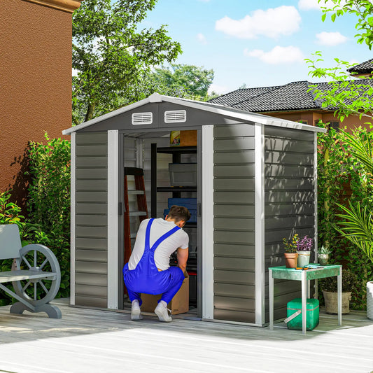 7' x 4' Metal Garden Shed, Lockable Doors, Dark Grey Sheds Dark Grey at Gallery Canada