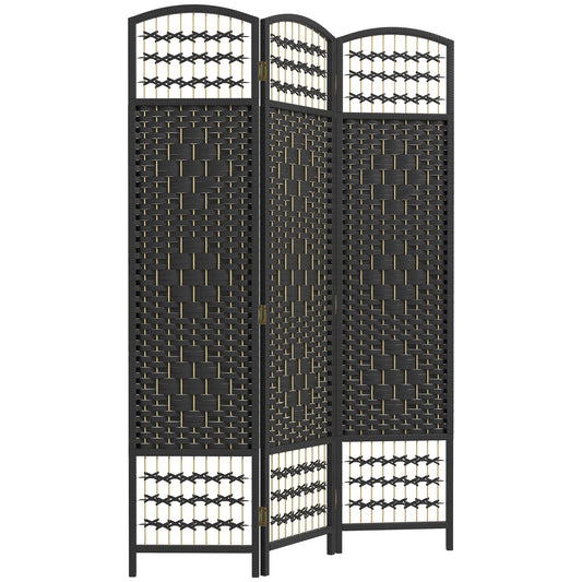 3 Panel Folding Room Divider, Portable Privacy Screen, Wave Fiber Room Partition for Home Office, Black - Gallery Canada