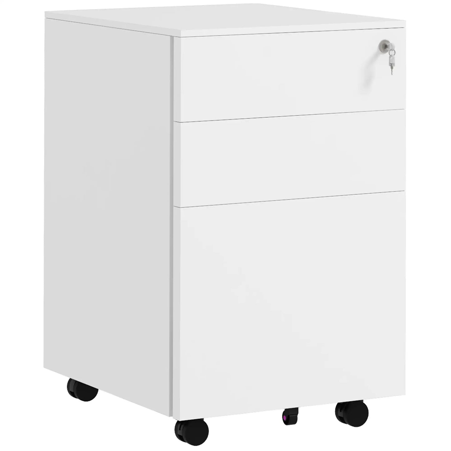 3-Drawer Steel Filing Cabinet on Wheels, Lockable, Adjustable Hanging Bar, White Office Cabinets & Cupboards at Gallery Canada
