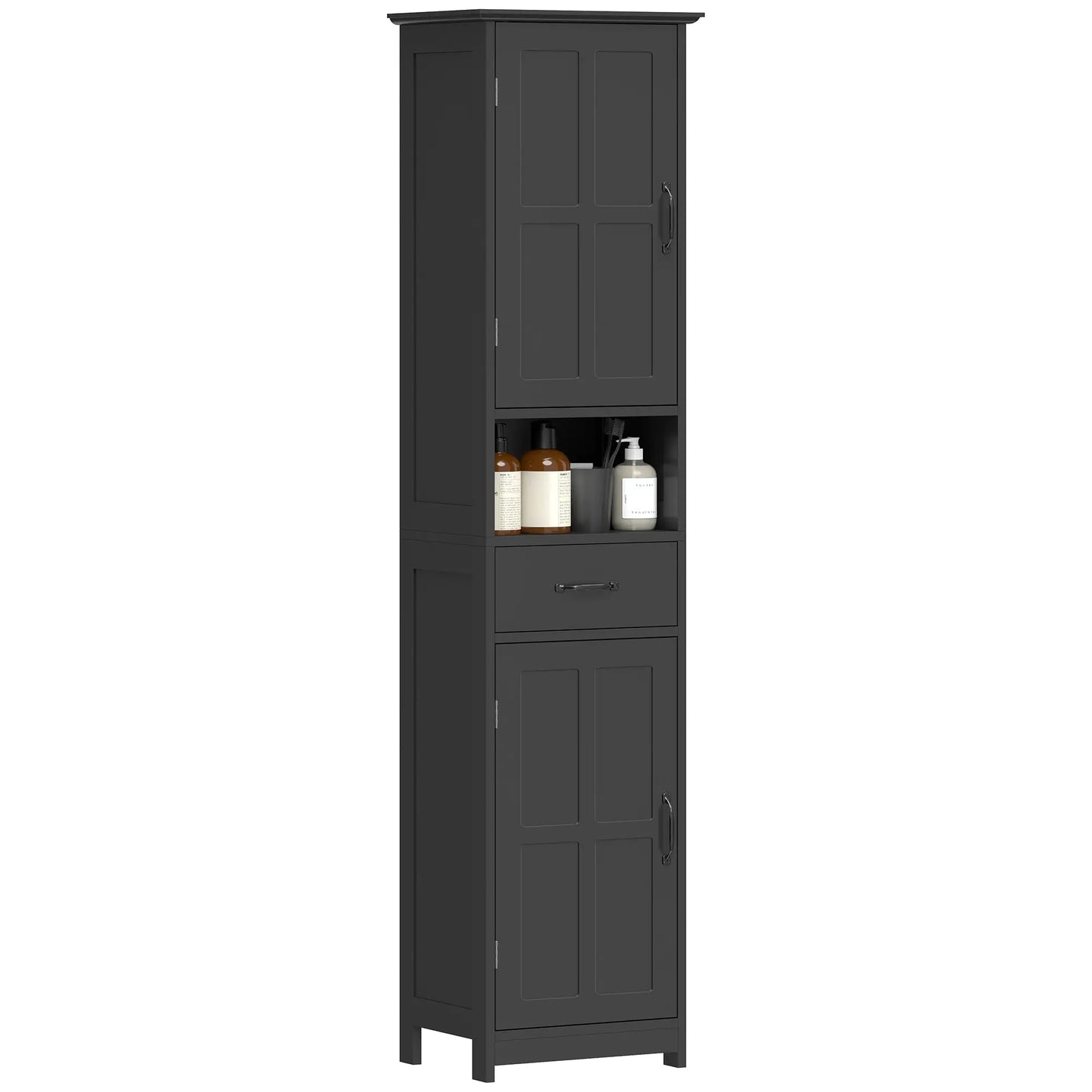 Modern Bathroom Cabinet, Narrow Vanity with Shelf and Drawer, Black Freestanding Bathroom Cabinets at Gallery Canada