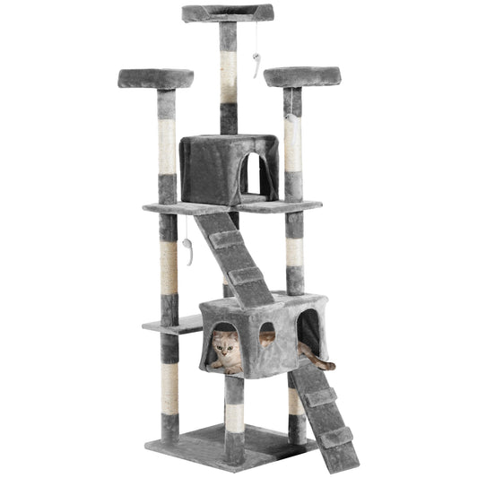 67-inch Multi-Level Cat Scratching Tree Kitty Activity Center Post Tower Condo Pet Furniture w/ Toy Grey at Gallery Canada