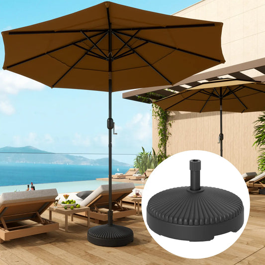Round Plastic Patio Umbrella Base, 62lbs Sand or 51lbs Water, Black