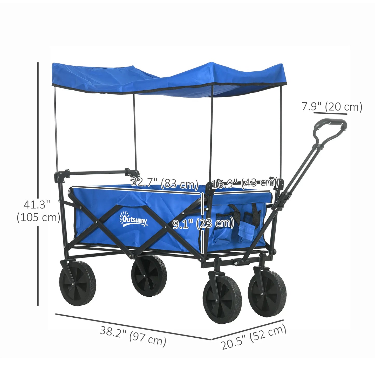 Steel Frame Folding Garden Cart, Removable Canopy, Telescopic Handle, Dark Blue Folding Garden Carts at Gallery Canada