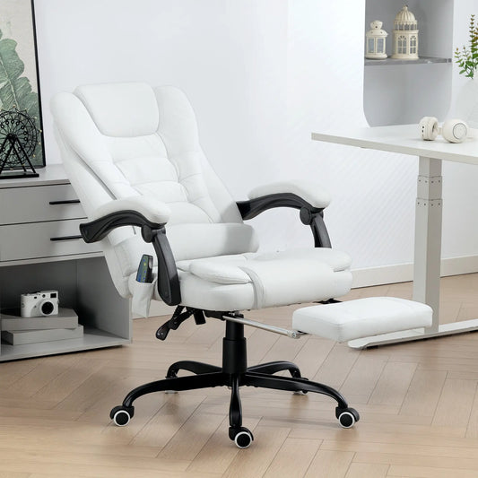 7-Point Vibrating Massage Chair, Reclining Office Chair with Footrest, Reclining Back, Adjustable Height, White Massage Chairs White at Gallery Canada