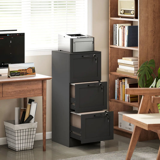 Vertical 3-Drawer Filing Cabinet, Lock, A4 Letter Size, Black Office Cabinets & Cupboards Black Wood Effect at Gallery Canada