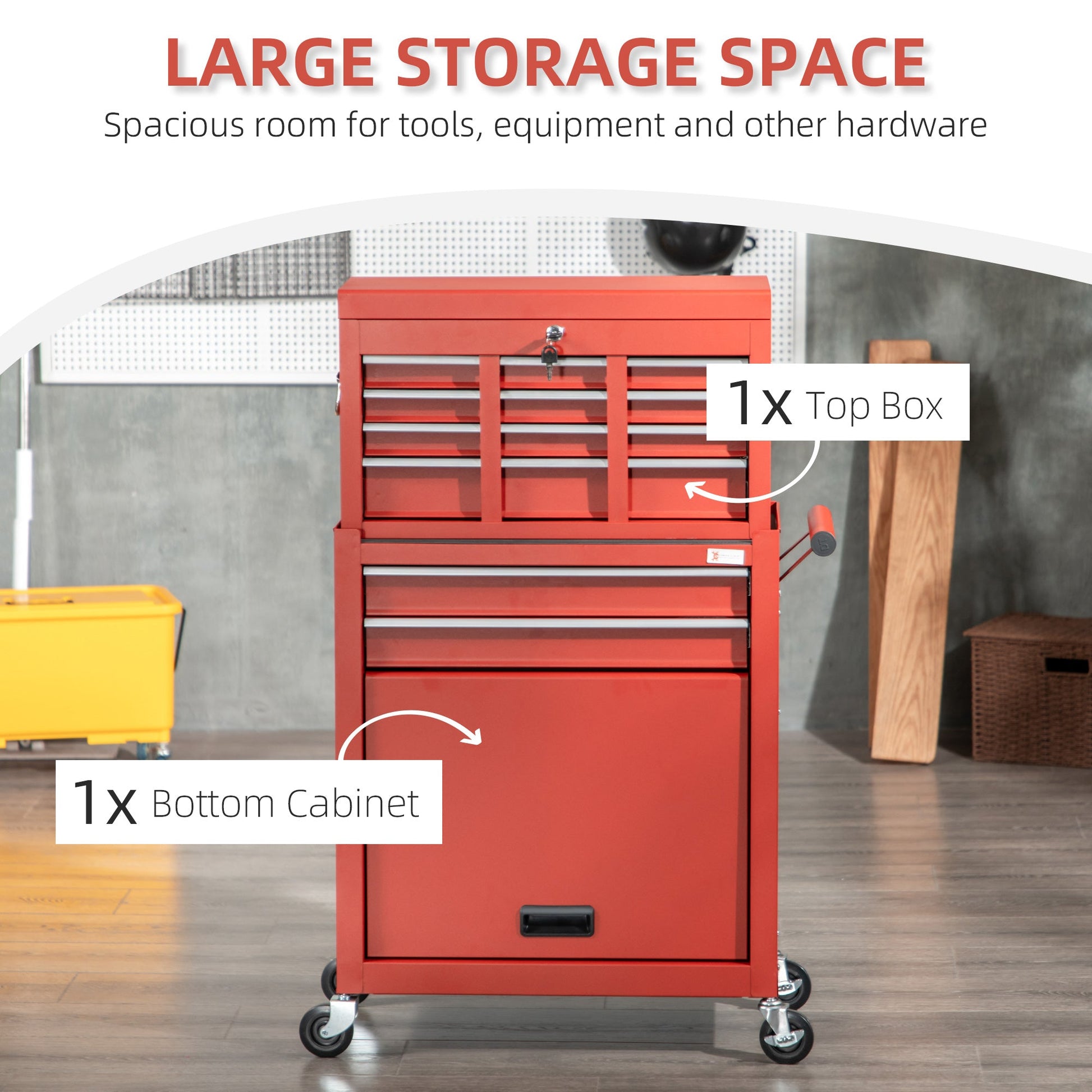 6-Drawer Tool Chest Set with 4 Wheels, Lockable Rolling Tool Box and Storage Cabinet for Garage Factory Workshop, Red at Gallery Canada