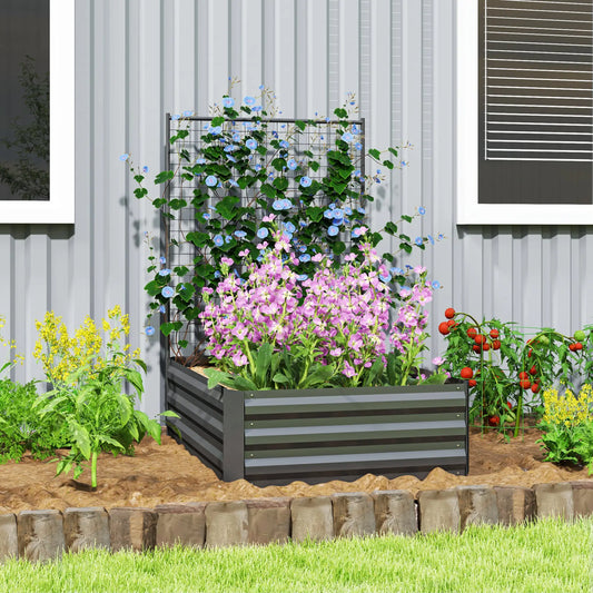 Galvanized Raised Garden Bed, Trellis for Climbing Plants, Dark Grey Raised Garden Beds Dark Grey at Gallery Canada