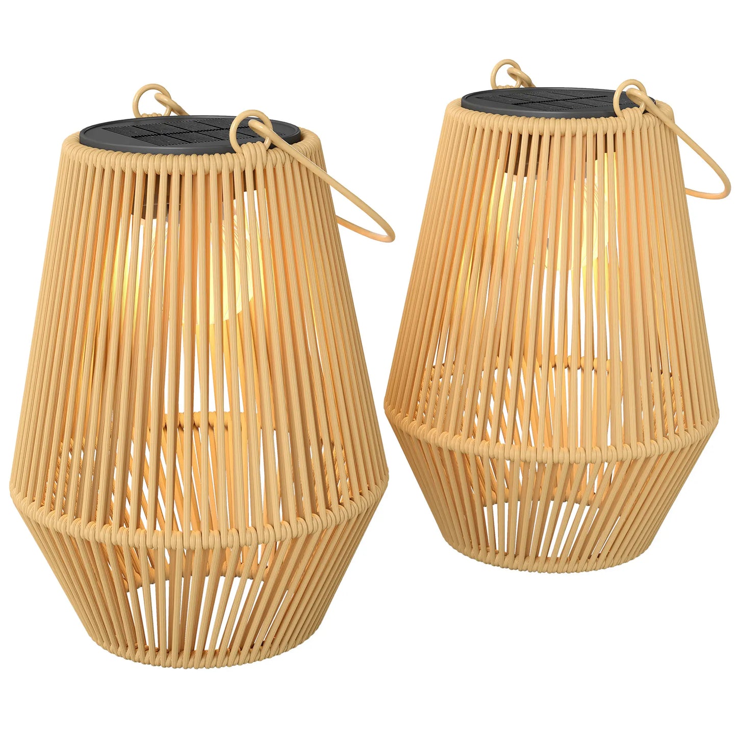 2 Pack Wicker Solar Lanterns, Outdoor Waterproof, Brown Solar Post Lamps at Gallery Canada