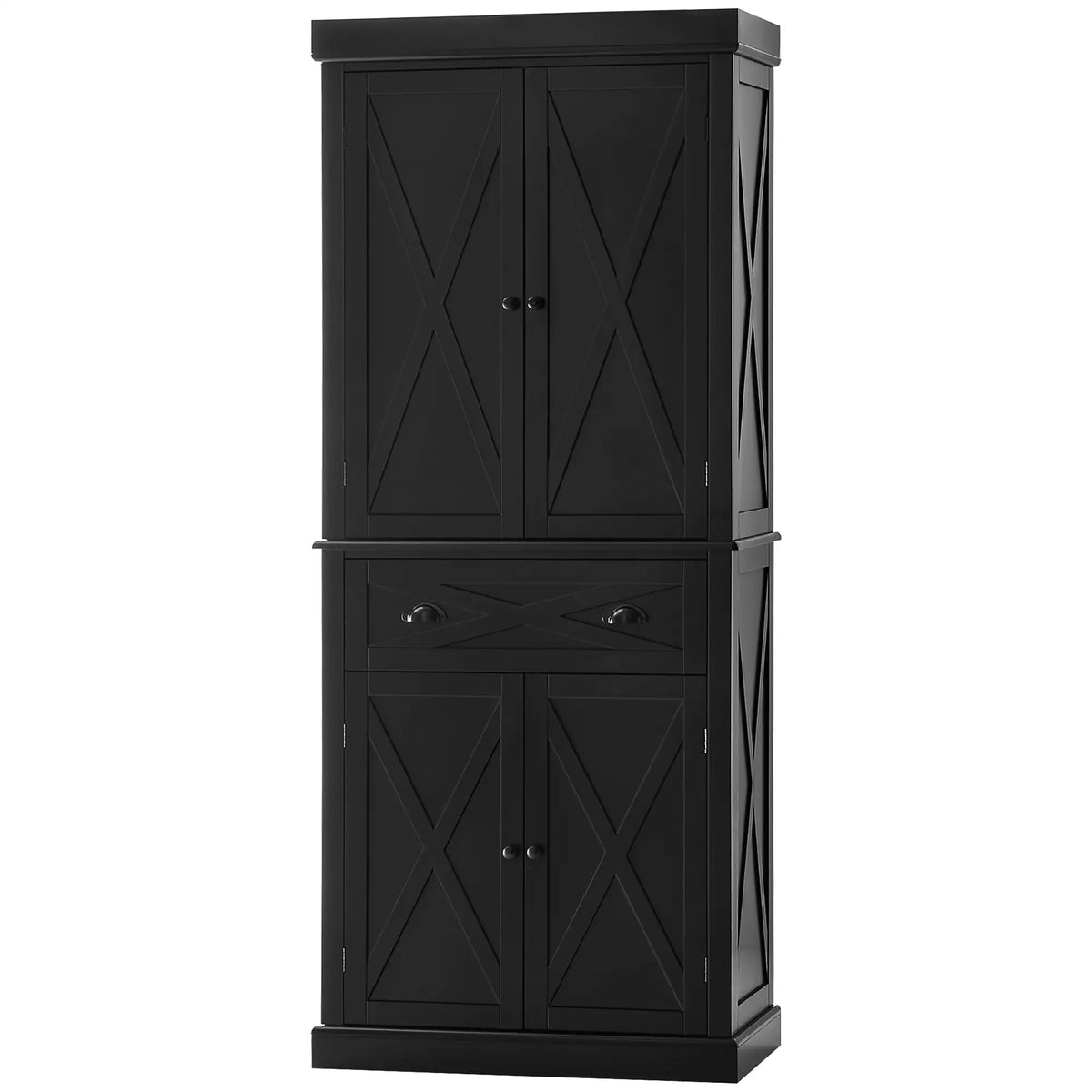 72.5" Kitchen Pantry Cabinet, 4 Doors, Drawer, Adjustable Shelves, Black Kitchen Pantry Cabinets at Gallery Canada