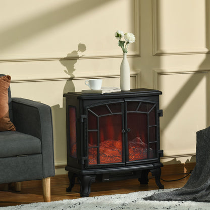 Electric Fireplace Heater, Freestanding Fireplace Stove with Realistic Flame Effect, Timer, Overheating Protection, 750W/1500W, Black at Gallery Canada