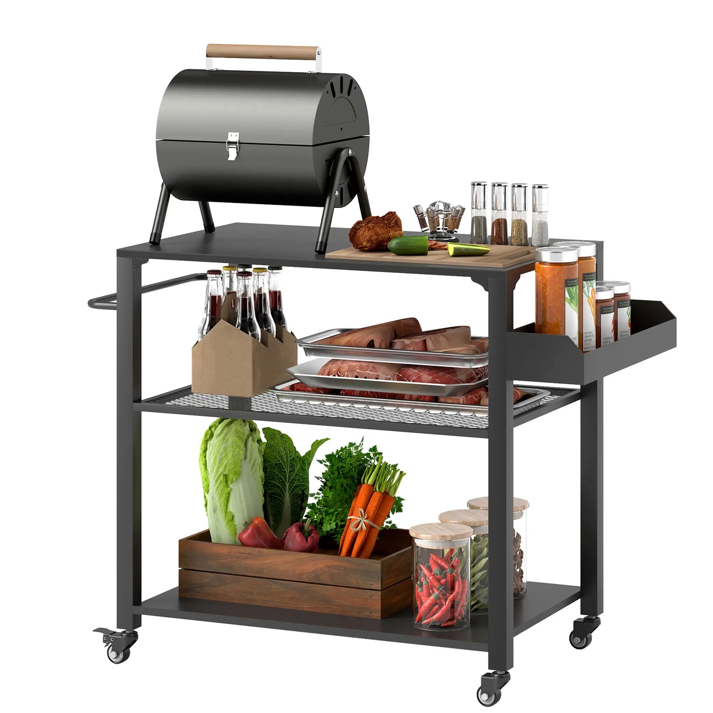 3-Tier Outdoor Grill Cart, Pizza Oven Stand, Storage Rack, 4 Wheels Outdoor Grill Carts at Gallery Canada