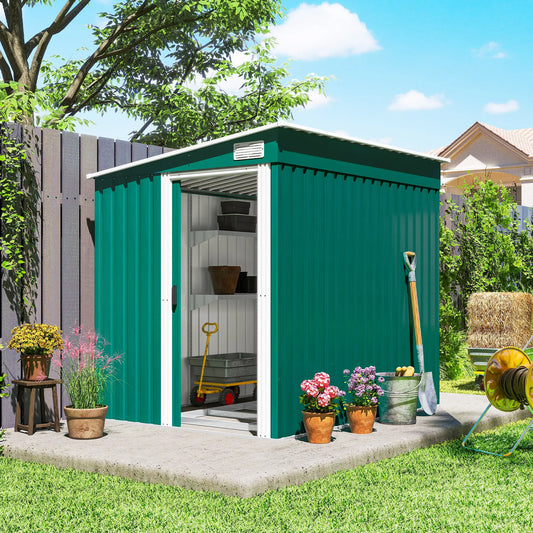 5'x7' Galvanized Metal Shed, With Sliding Door, 2 Vents, Green Sheds Green at Gallery Canada