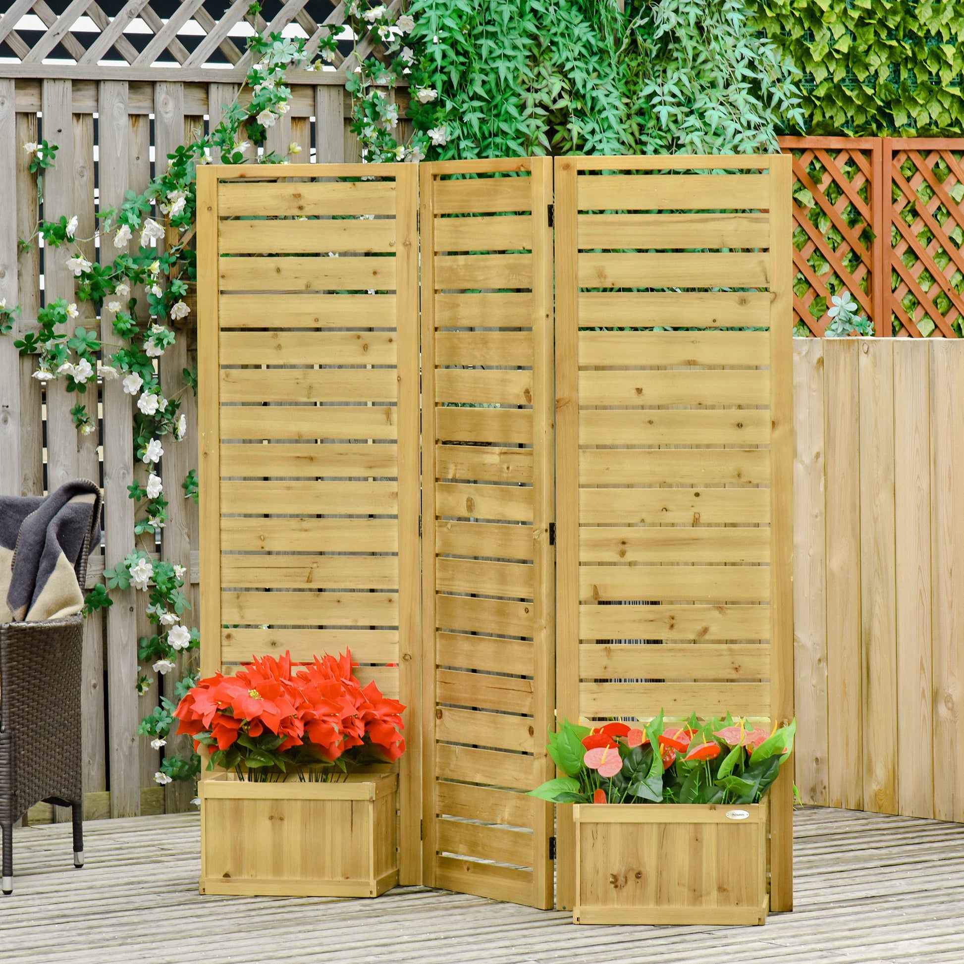 Outdoor Privacy Screen Wood Privacy Panel with 4 Planter Boxes, Raised Bed with 3 Panels, Drainage Holes at Gallery Canada