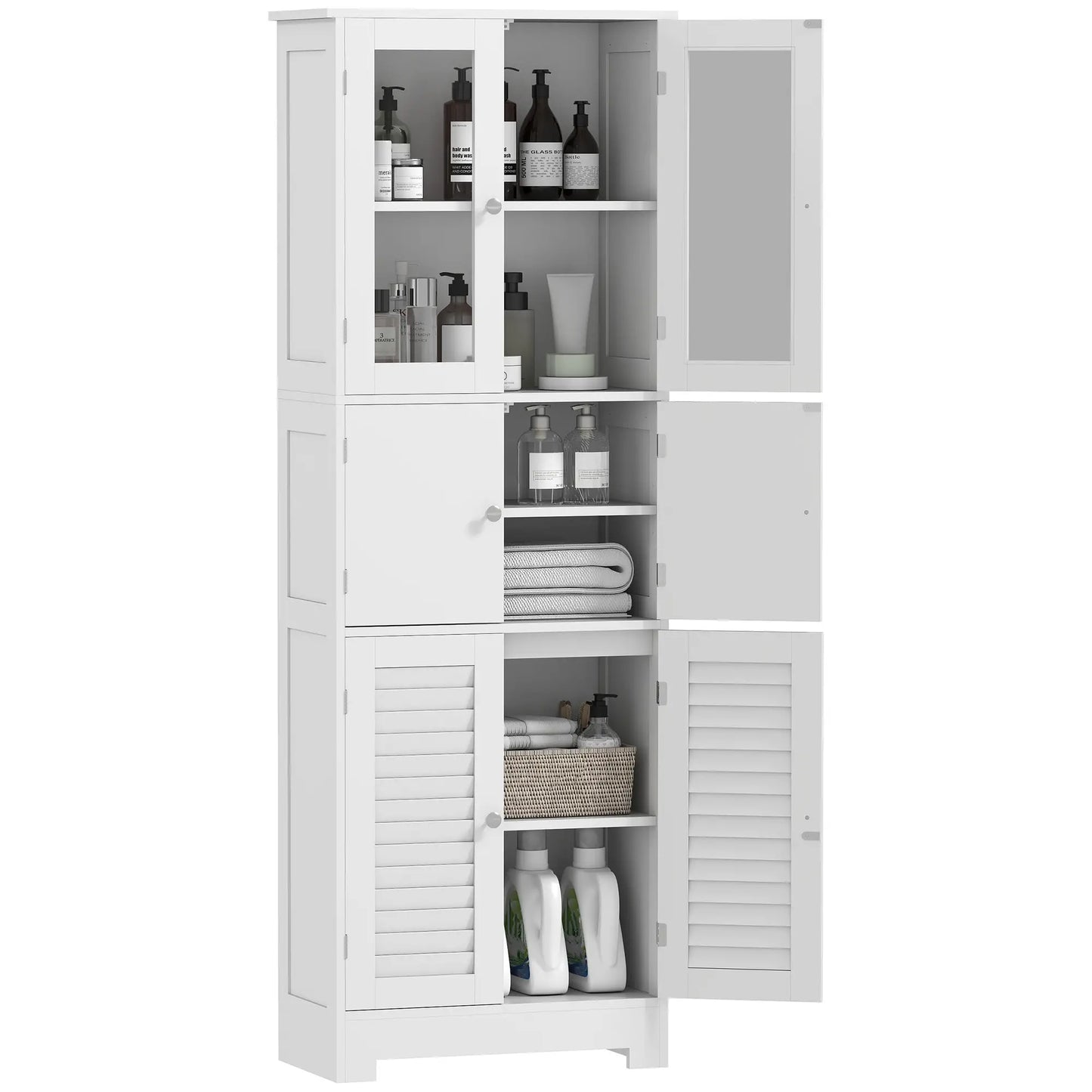 Freestanding Bathroom Cabinet, Glass Louvred Doors, Tall for Kitchen, Study Bathroom Cabinets at Gallery Canada